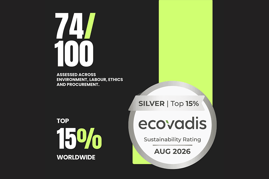 EcoVadis Silver rating badge for sustainability and ethics.
